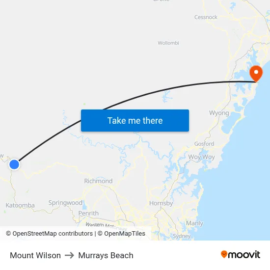 Mount Wilson to Murrays Beach map