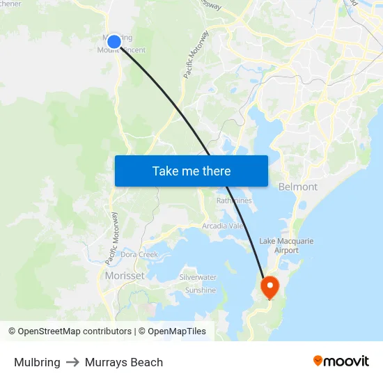 Mulbring to Murrays Beach map