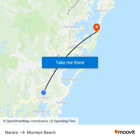Narara to Murrays Beach map