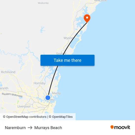 Naremburn to Murrays Beach map