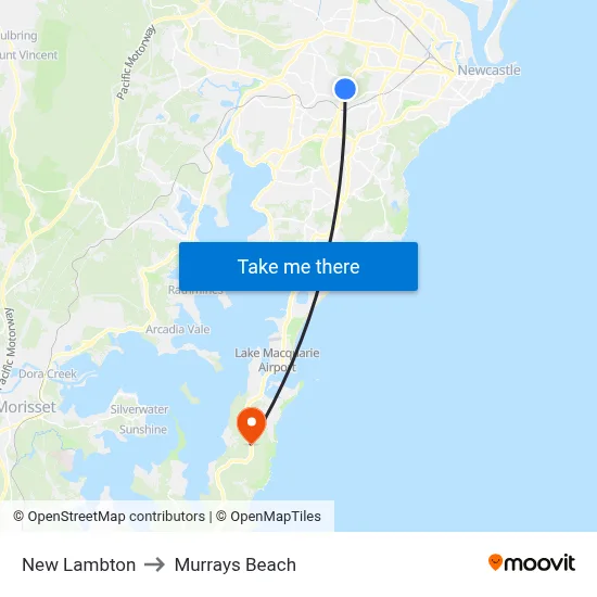 New Lambton to Murrays Beach map