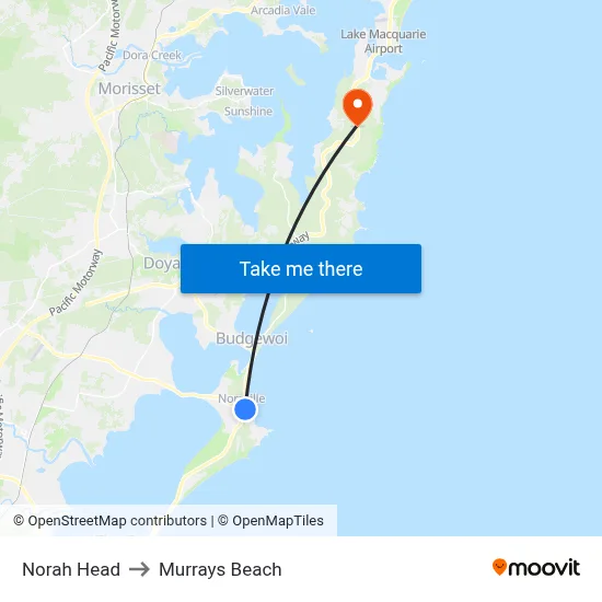 Norah Head to Murrays Beach map