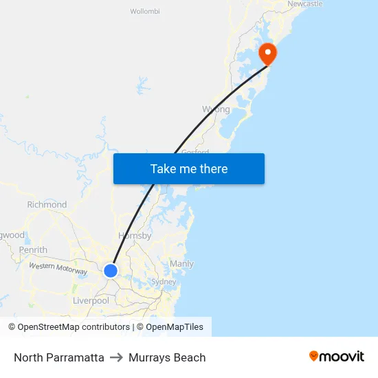 North Parramatta to Murrays Beach map