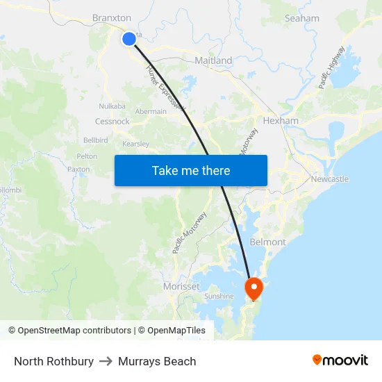 North Rothbury to Murrays Beach map