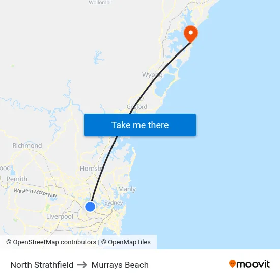 North Strathfield to Murrays Beach map