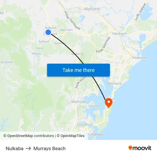Nulkaba to Murrays Beach map