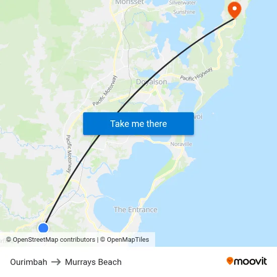 Ourimbah to Murrays Beach map