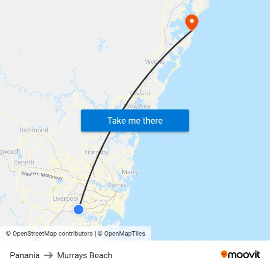 Panania to Murrays Beach map