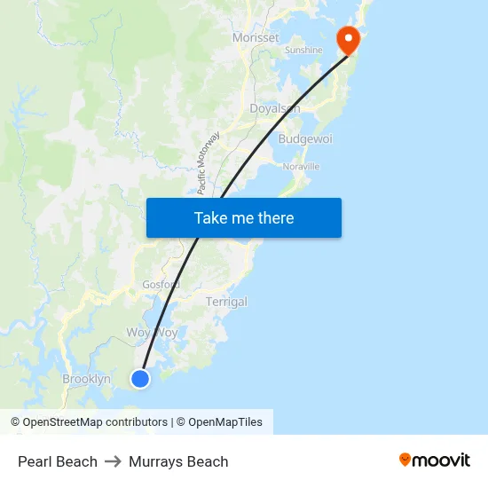 Pearl Beach to Murrays Beach map