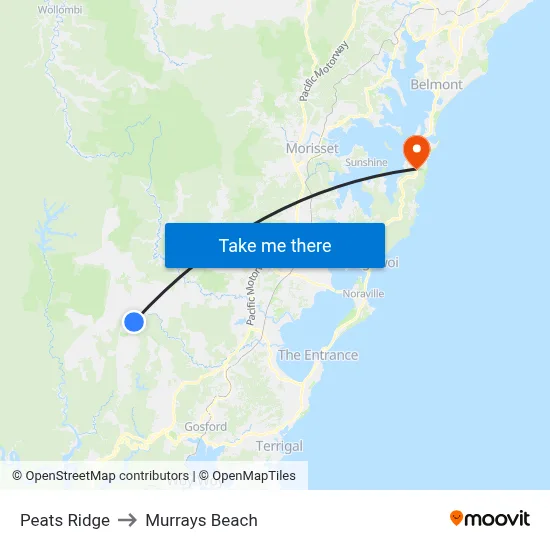 Peats Ridge to Murrays Beach map