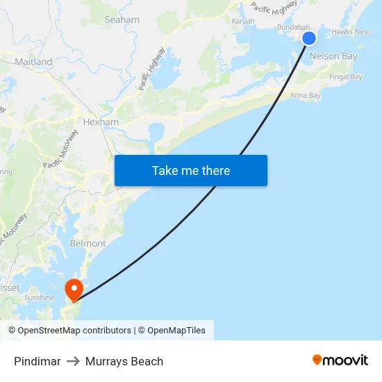 Pindimar to Murrays Beach map