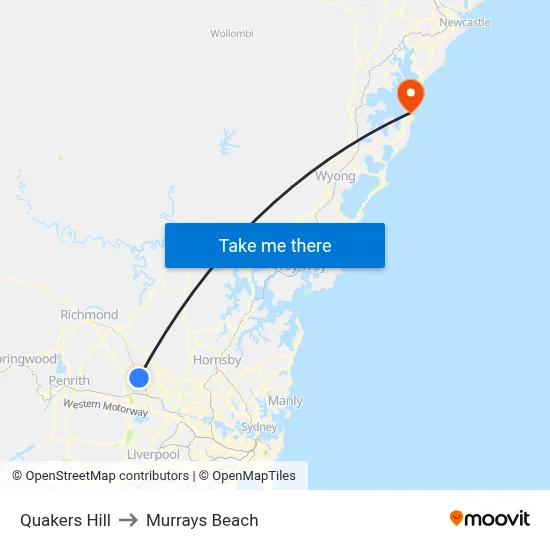 Quakers Hill to Murrays Beach map