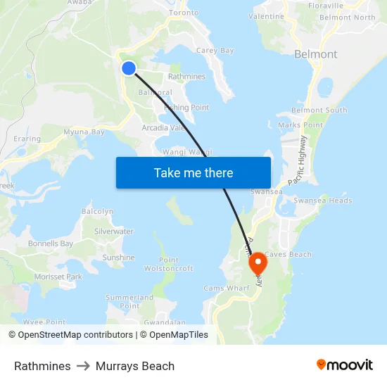 Rathmines to Murrays Beach map