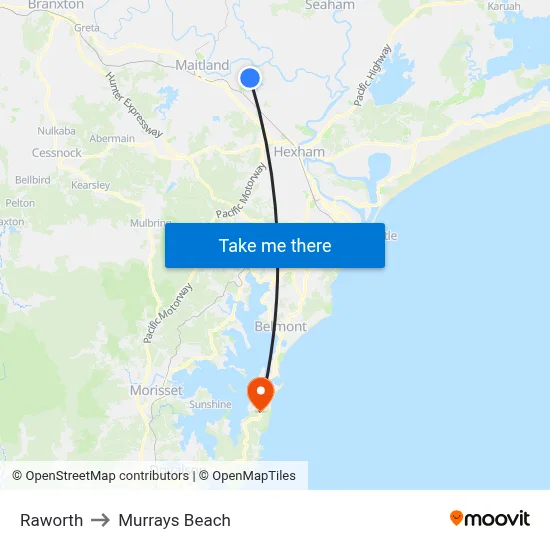 Raworth to Murrays Beach map
