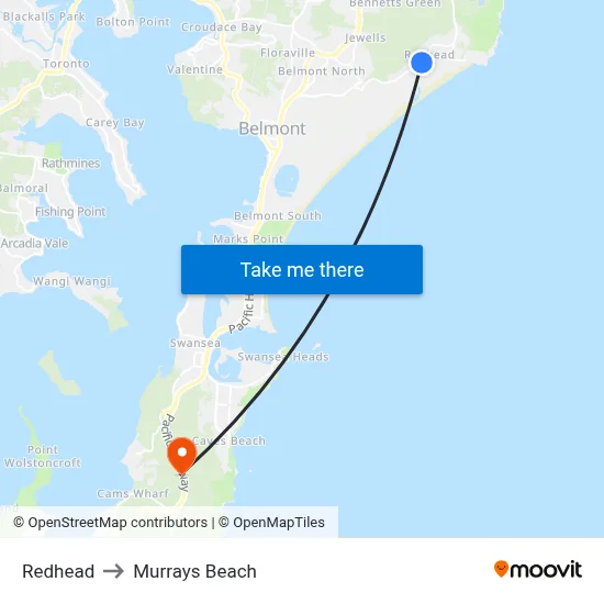 Redhead to Murrays Beach map