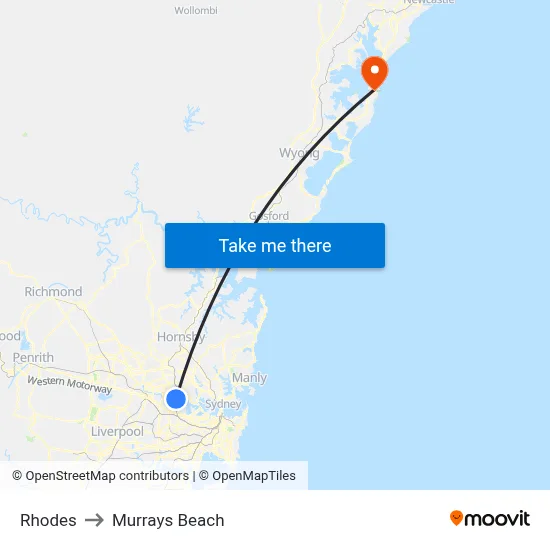 Rhodes to Murrays Beach map