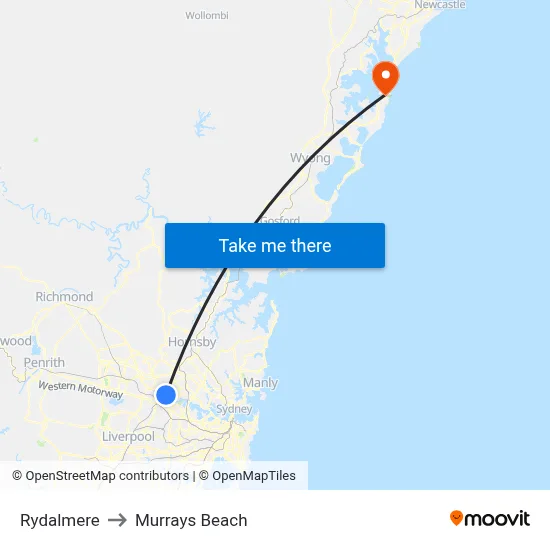 Rydalmere to Murrays Beach map