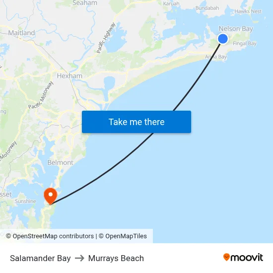 Salamander Bay to Murrays Beach map