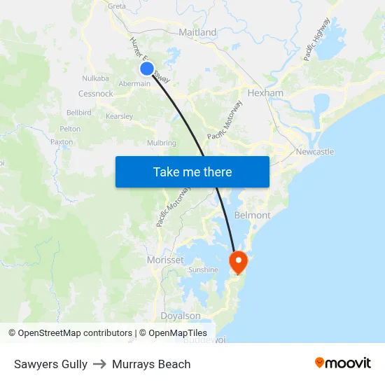 Sawyers Gully to Murrays Beach map