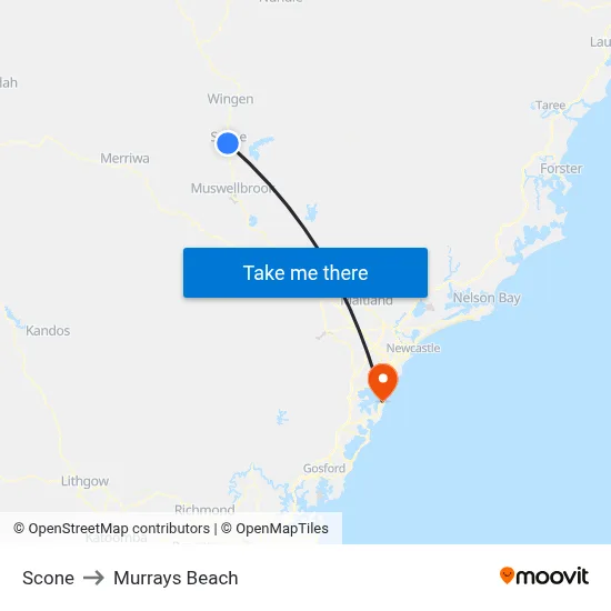 Scone to Murrays Beach map