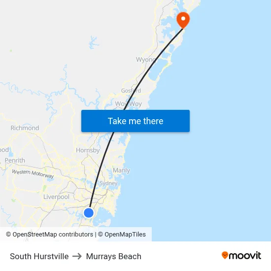 South Hurstville to Murrays Beach map