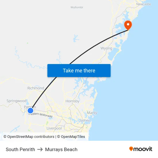 South Penrith to Murrays Beach map