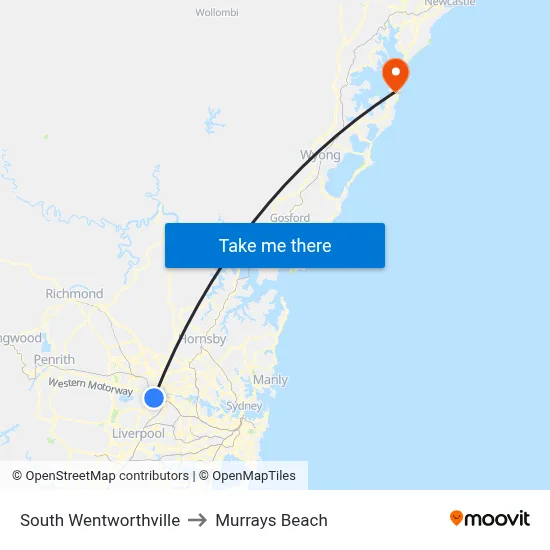 South Wentworthville to Murrays Beach map