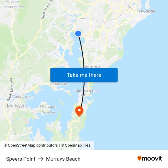 Speers Point to Murrays Beach map