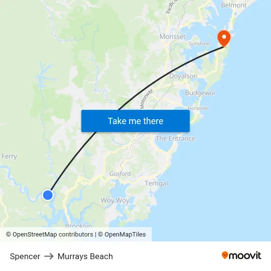 Spencer to Murrays Beach map