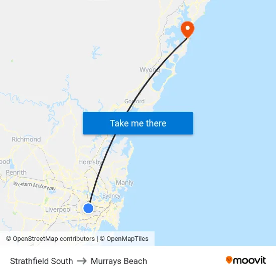 Strathfield South to Murrays Beach map