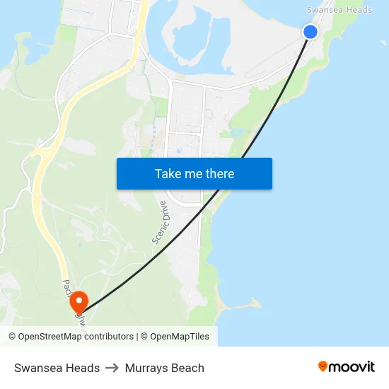Swansea Heads to Murrays Beach map