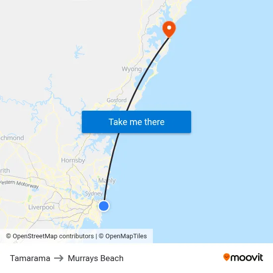 Tamarama to Murrays Beach map