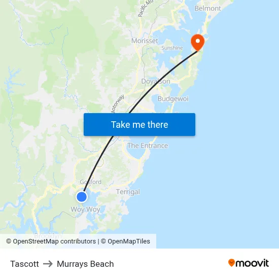 Tascott to Murrays Beach map