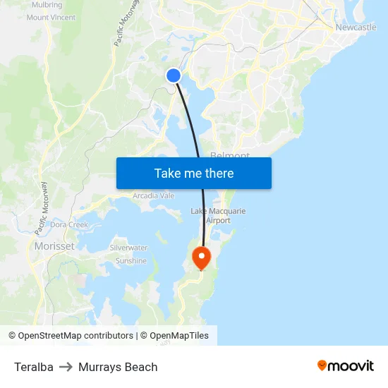 Teralba to Murrays Beach map