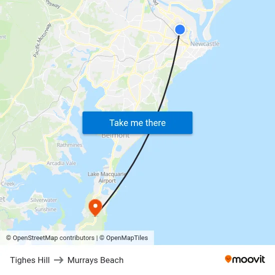 Tighes Hill to Murrays Beach map
