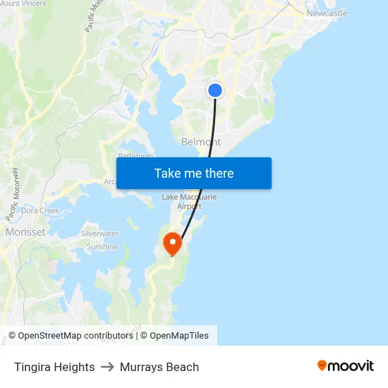 Tingira Heights to Murrays Beach map