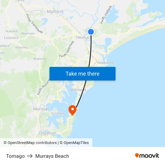 Tomago to Murrays Beach map