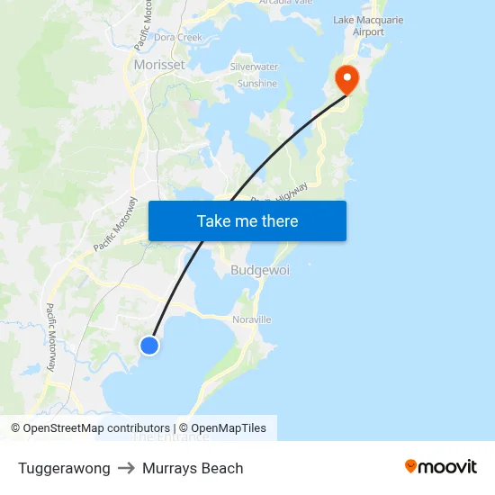 Tuggerawong to Murrays Beach map