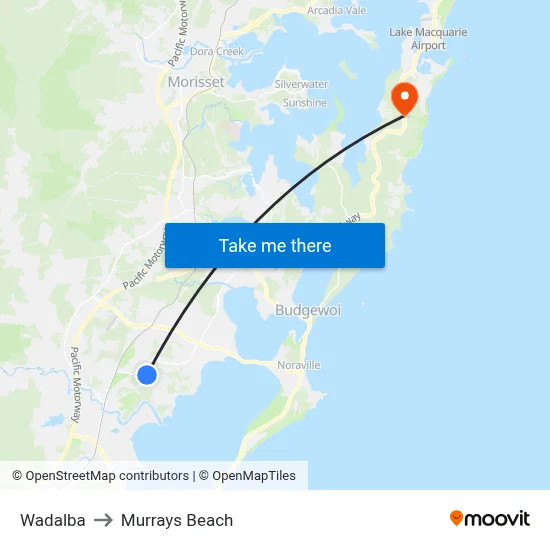 Wadalba to Murrays Beach map