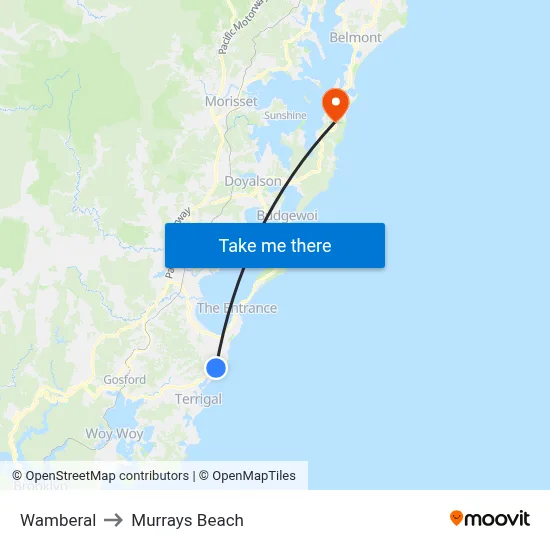 Wamberal to Murrays Beach map