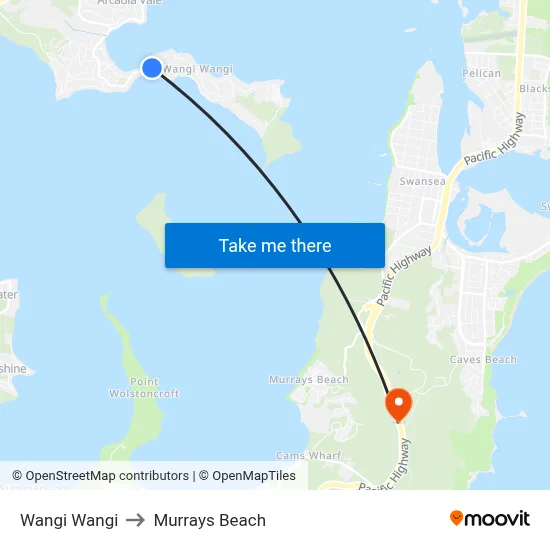 Wangi Wangi to Murrays Beach map