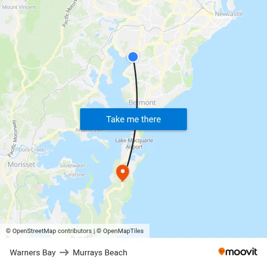 Warners Bay to Murrays Beach map