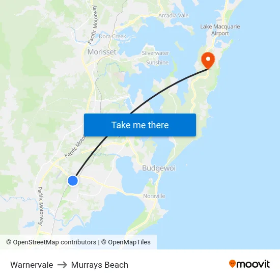 Warnervale to Murrays Beach map
