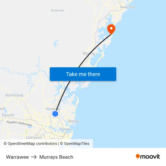 Warrawee to Murrays Beach map