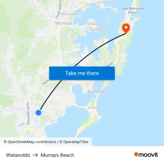 Watanobbi to Murrays Beach map