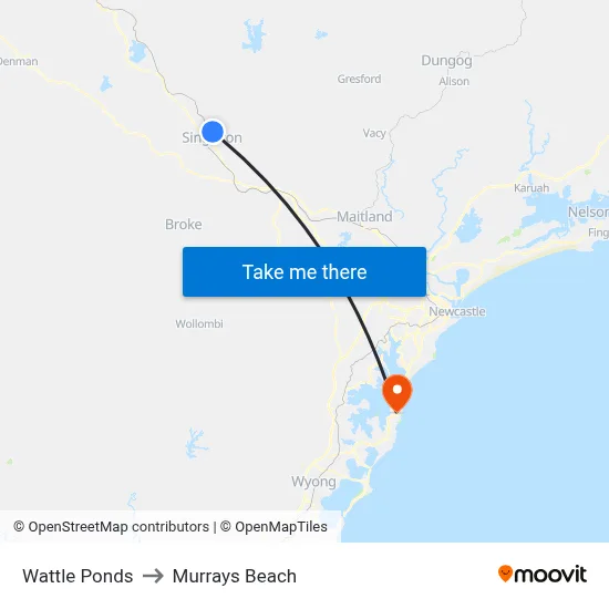Wattle Ponds to Murrays Beach map