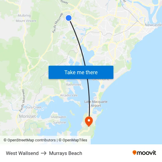 West Wallsend to Murrays Beach map