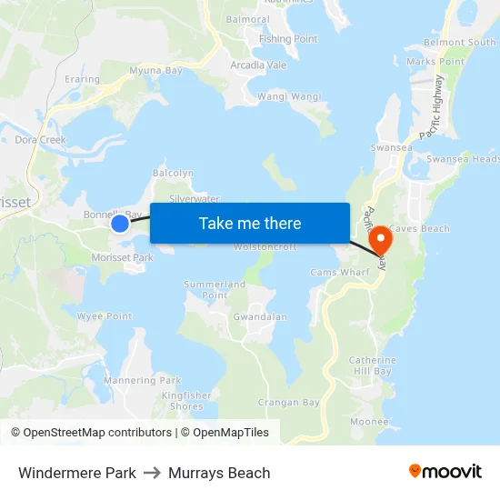 Windermere Park to Murrays Beach map