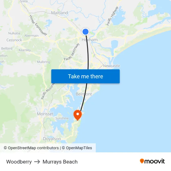 Woodberry to Murrays Beach map