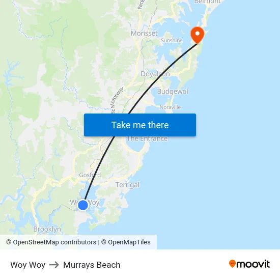 Woy Woy to Murrays Beach map